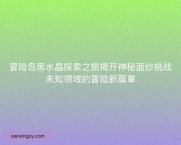 冒险岛黑水晶探索之旅揭开神秘面纱挑战未知领域的冒险新篇章